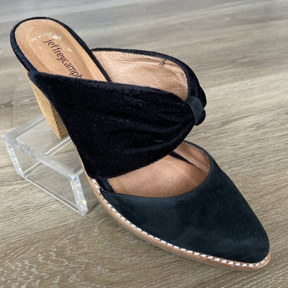 Jeffrey Campbell Cyrus Bow Heeled Mules Sz US 9 Black Suede - Picture 1 of 13